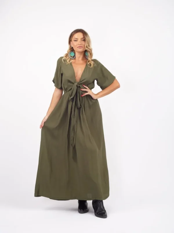Vestito lungo scollo modellabile con fusciacca Kris