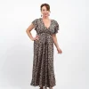 Vestito lungo scollo V manica corta seta Margherite