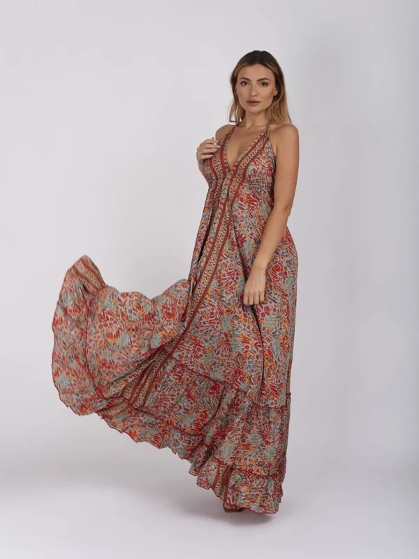 Vestito lungo seta open back Nina