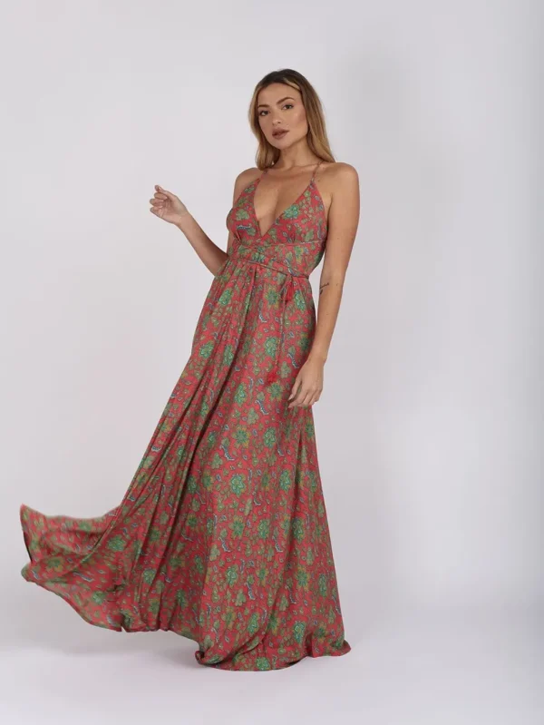 Vestito lungo seta open back Uliana