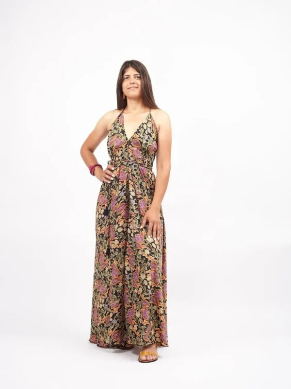 Vestito lungo seta open back Uliana