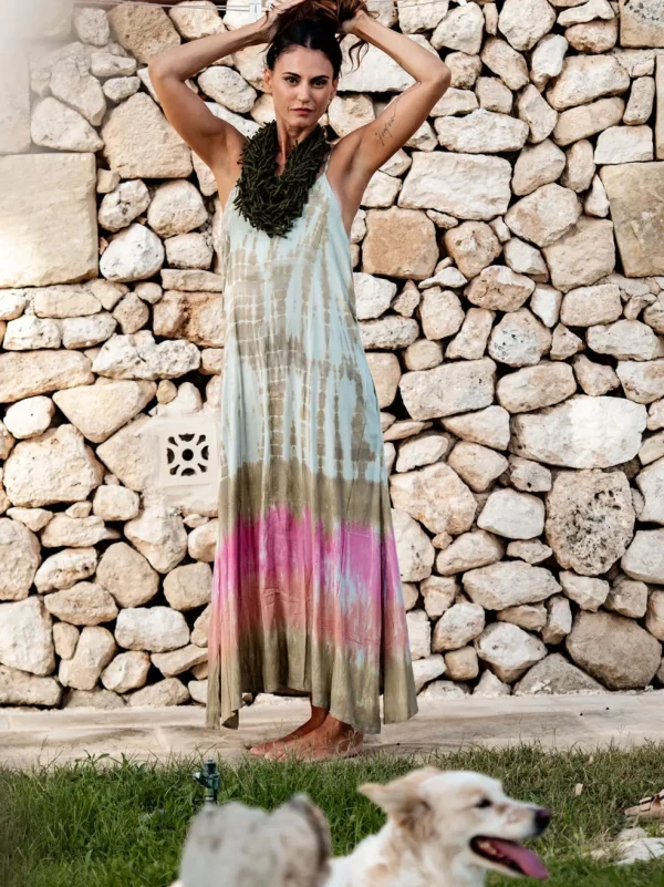 Vestito lungo stampa sfumata rayon Marzia