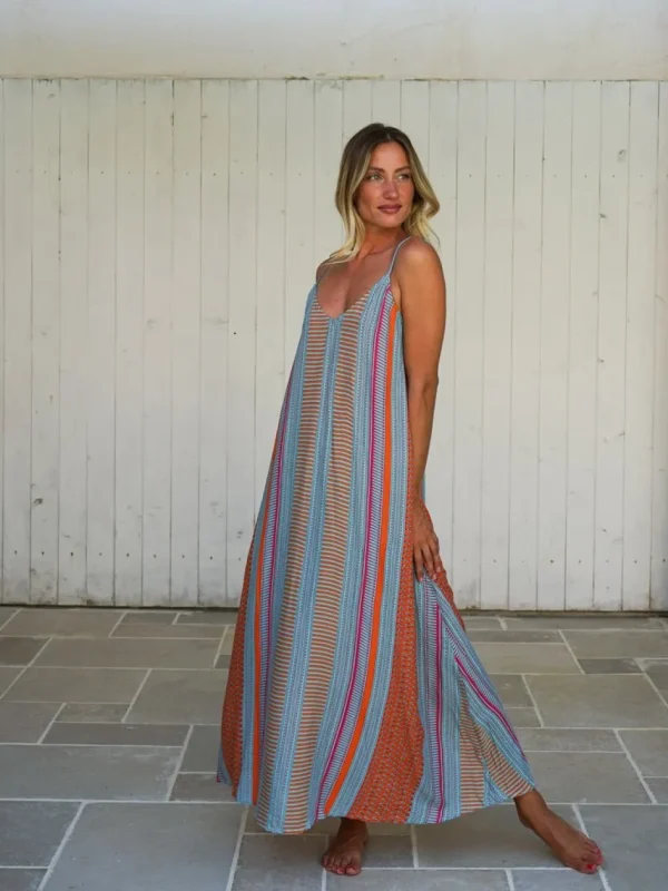 Vestito lungo svasato rayon con fiocco Cesira
