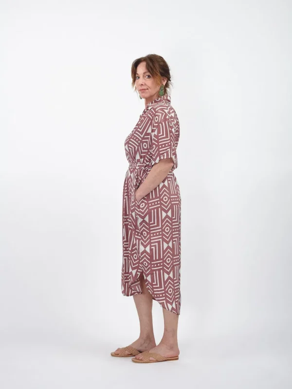 Vestito midi stile chemisier fantasia boho Eleanor