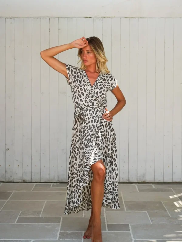 Vestito midi wrap rayon con rouches Melissa